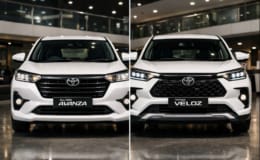 Perbedaan Toyota All New Avanza dan Veloz 2026 tampak depan di showroom Tunas Toyota Bekasi