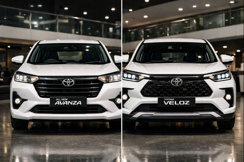 Perbedaan Toyota All New Avanza dan Veloz 2026 tampak depan di showroom Tunas Toyota Bekasi