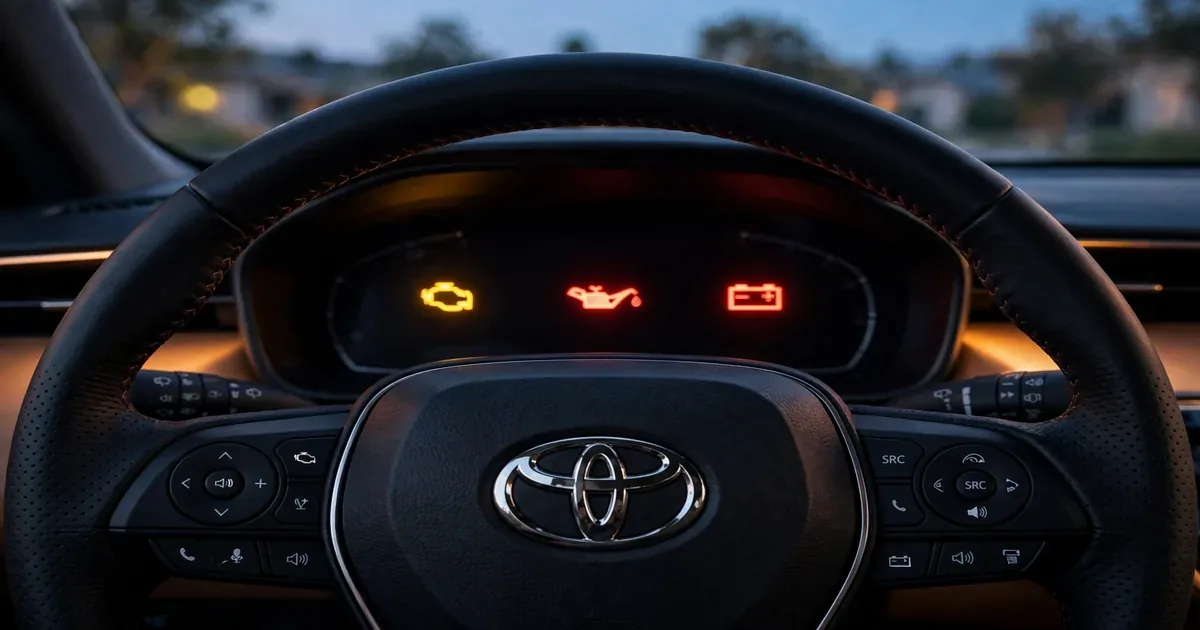 Arti lampu indikator dashboard Toyota: simbol peringatan check engine, oli, dan aki di panel instrumen